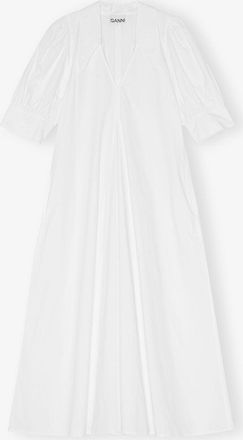 Ganni White Cotton Poplin V-Neck Midi Dress - Size 32