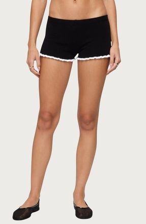 Edikted Saffra Contrast Ruffle Knit Micro Shorts in Black at Nordstrom, Size X-Large