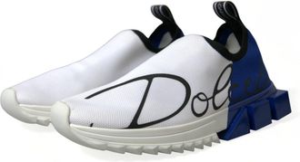 Dolce & Gabbana White Blue Sorrento Low Top Men Casual Sneakers Shoes And Polyester Viscose