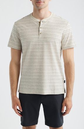 34 Heritage Pinstripe Cotton & Linen Henley in Beige at Nordstrom, Size Xx-Large