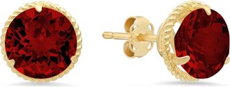 MAX + STONE 14k Yellow Gold Roped Halo Round-Cut Gemstone Stud Earrings (8mm)