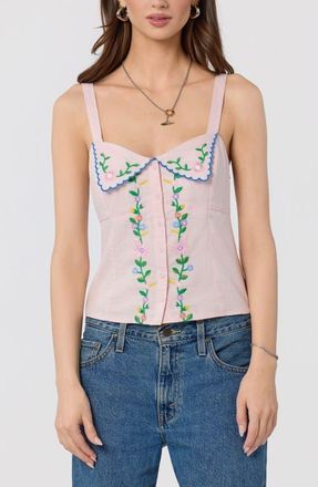 ASTR the Label Shayna Floral Embroidered Button-Up Top in Pink at Nordstrom, Size X-Small