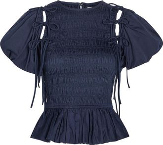 Damson Madder Becca Shirred Cotton Blouse - Navy - 14 (UK14 / L)