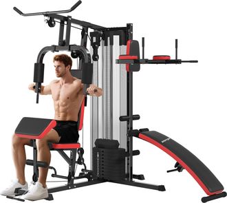OEM Multiestaci&oacute;n De Musculaci&oacute;n Con Placas De Peso De 45 Kg Carga Max. 110 Kg Para Entrenamiento 225x175x200 Cm Negro