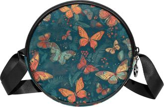 Generic Circle Crossbody Bag for Women, Butterflies Small Sling Bag Daypack with Zipper Adjustable Shoulder Straps Casual Ladies Girls Round Purse