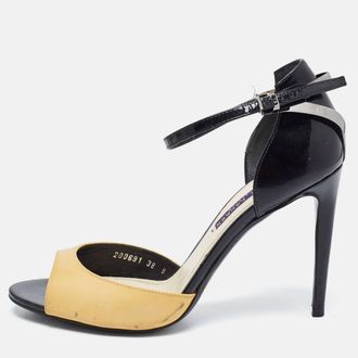 Ralph Lauren Collection Black/yellow Patent Leather Peep Toe Sandals