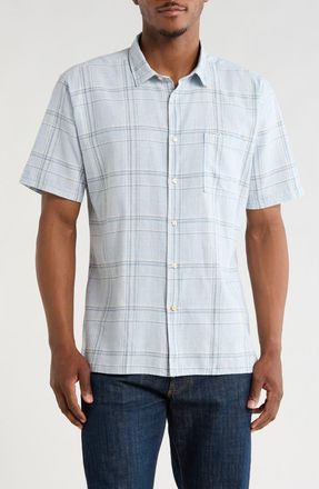 Barbour Coldingham Regular Fit Windowpane Short Sleeve Linen & Cotton Button-Up Shirt in Bleached Blue at Nordstrom Rack, Size Medium