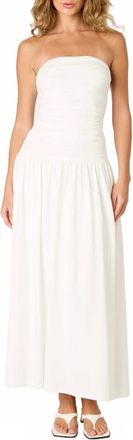 Nia Strapless Ruched Drop Waist Midi Dress In White