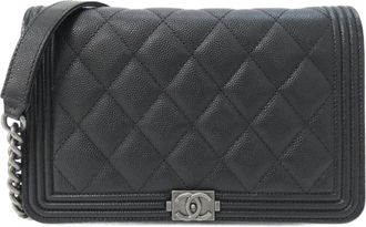 Chanel Black Grained Calfskin Chain/Shoulder Wallet (Pre-Owned)