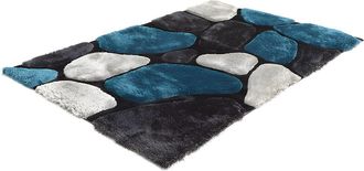 Vente-Unique Tappeto shaggy 140 x 200 cm Poliestere Turchese e Grigio - PIETRA
