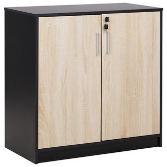 Beliani Moderna Taquilla De Almacenamiento Con 2 Puertas Y Estantes Negro Y Madera Clara 80cm Zehna