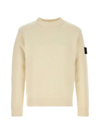 Stone Island Textured Knit Crew-Neck Sweater with Signature Sleeve Patch