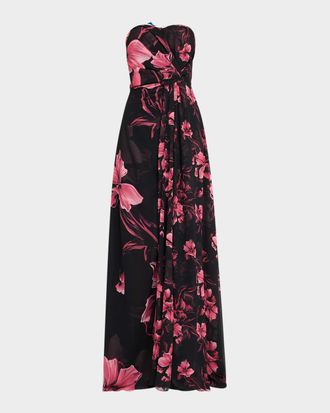La Petite Robe Di Chiara Boni Strapless Floral-Print Georgette Gown