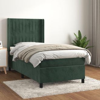 vidaXL Vidaxl - Cama Box Spring Con Colch&oacute;n Terciopelo Verde Oscuro 90x190 Cm