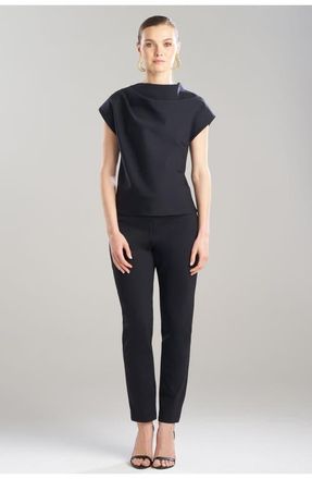 Natori Techno Crepe Drape Neck Fitted Cap Sleeve Top in Black at Nordstrom, Size X-Small