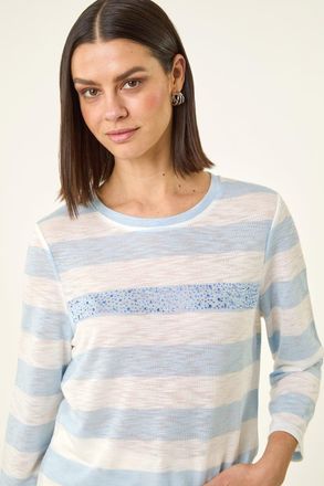 Roman Embellished Stripe Stretch Top