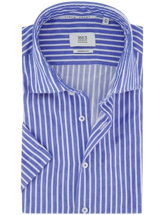 Eterna Overhemd Eterna blauw strepen normale fit korte mouw