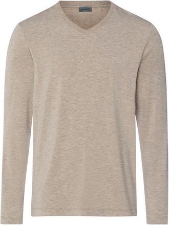 Hanro Casuals Long Sleeve V-Neck Top in Hazelnut Melange at Nordstrom, Size Xx-Large