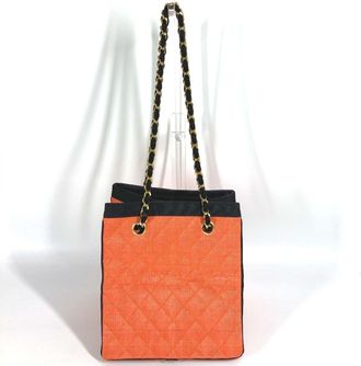 Chanel Matelasse Black Orange Straw Leather Shoulder Bag Tote Bag (Pre-Owned)
