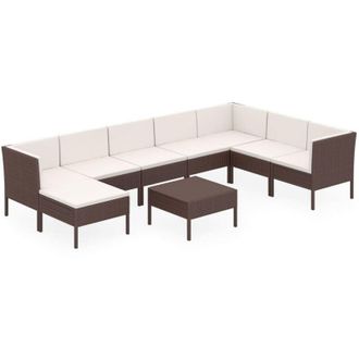 vidaXL 9 Pcs Garden Lounge Set Con Cojines Wicker Pe Brown
