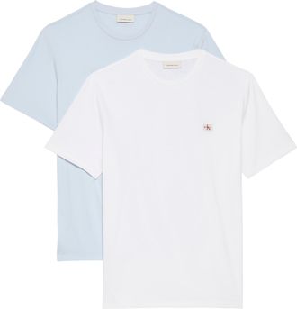 Calvin Klein Jeans T-Shirt CALVIN KLEIN JEANS SS BADGE TEE 2 PACK, Herren, Gr. L, hellwei&szlig;, plein air, Single Jersey, Obermaterial: 100% Baumwolle, regular fit normal, R