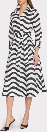 Milly Lexi Stripe Tie Waist Long Sleeve Midi Shirtdress in Navy/white at Nordstrom, Size 4