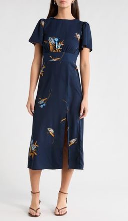 Sugarlips Dusk Bloom Floral Midi Dress in Navy Multi at Nordstrom, Size X-Large