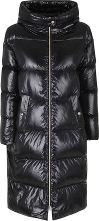 Herno Black Crew Neck Gold Buttons Hooded Polyamide Down Jacket