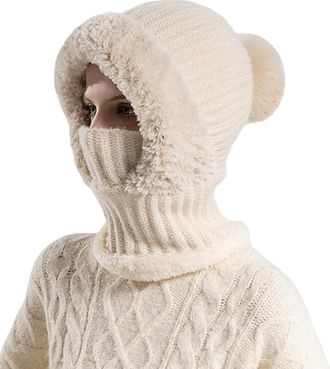 Generic 3 in 1 Beanies for Women, Upgrade Beanies with Scarf and Mask,Womens Winter Hat Warm Knitted Ski Scarf and Mask Set for Girls Hiking & Ourdoor Sports 