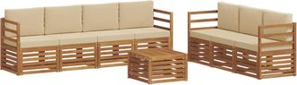 vidaXL Juegos De Sof&aacute;s 8 Uds. Natural Y Beige Madera De Acacia S&oacute;lida Vidaxl