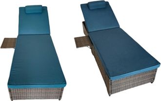 Concept Usine Lote de 2 tumbonas de coj&iacute;n de resina tejida azul oscuro con repisa la