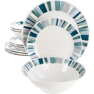 Gibson Home Orleans 12 Piece Round Ceramic Dinnerware Set in Blue at Nordstrom