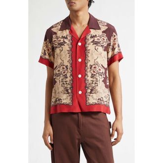 Bode Storybook Silk Camp Shirt in Red Black at Nordstrom, Size X-Large