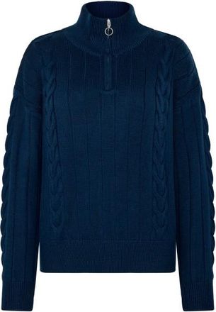 Knowledge Cotton Apparel M. 1/2 Zip High Neck Cable Wollpullover f&uuml;r Damen | blau