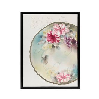 Artery8 Vintage Floral Design For Plate Framed Canvas Wall Art Print Noritake in Pink | Size: W24 x H32
