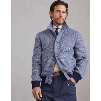 Brunello Cucinelli Mens Indigo Blue Wool Blend Checked Jacket, Size 48