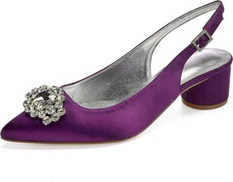Generic Slingback Wedding Heels Womens Bridal Pointed Toe Chunky Heels Prom Evening Formal Party Pumps Shoes 4.5Cm,Purple,2 UK