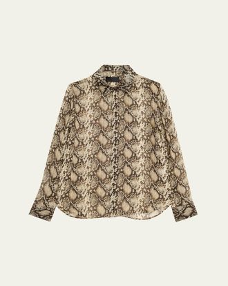 Nili Lotan Gaia Slim Snake-Print Sheer Blouse