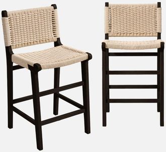 Sweeek Taburete De Bar De Madera De Hevea Y Asiento De Cuerdas, Set De 2