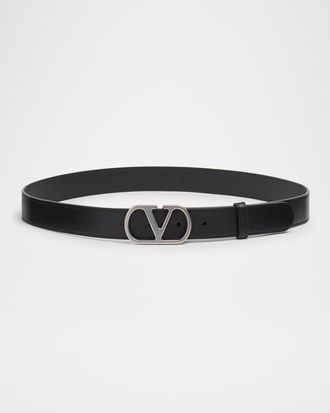 Valentino Garavani Men & apos;s VLogo-Buckle Leather Belt
