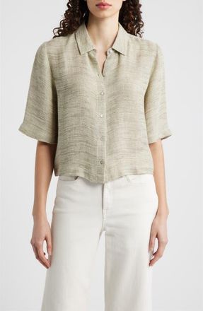 Eileen Fisher Short Sleeve Organic Linen Blend Button-Up Shirt in Natural White at Nordstrom, Size X-Large