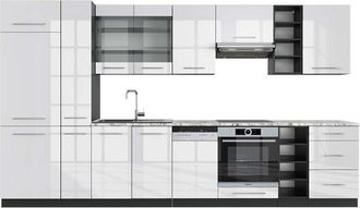 Vicco Cucina componibile Fame-Line, Bianco lucido/antracite, 355 cm, pl Marmo