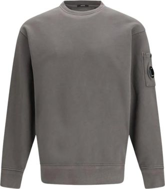 C.P. Company C.p. Company, Hoodies & sweatvesten, Heren, Grijs, S, Sweatshirt met ronde hals en lensdetail