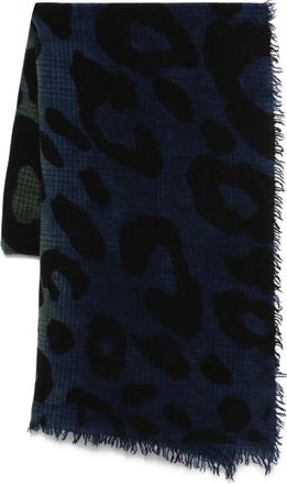 Faliero Sarti Sciarpa Chal Axe leopardata con bordo sfrangiato - Blu