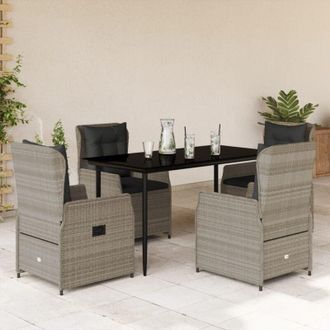vidaXL Set Comedor De Jard&iacute;n 5 Pzas Cojines Rat&aacute;n Sint&eacute;tico Gris Claro Vidaxl