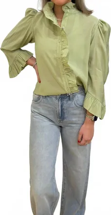 English Factory Ruffle Detailed Long Sleeve Blouse In Green