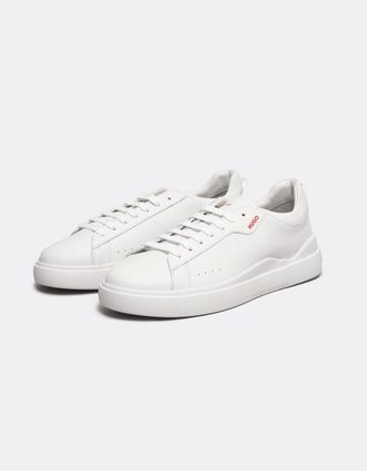HUGO BOSS Mens HUGO Blake Tenn Mens Leather Trainers with Branded Quarter - White 100 - Size: 10