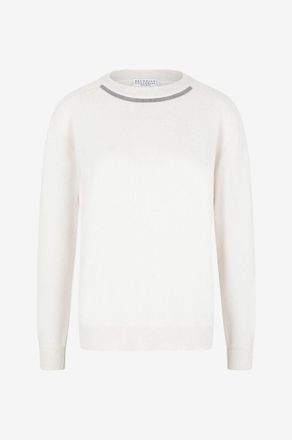 Brunello Cucinelli Weiter Kaschmirpullover mit Monile am Rundhals