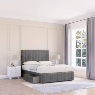 Sloomy California Divan Bed Base Slate Naples 4 Drawers 12 Footboard & 54 Floor Standing Headboard in Dark Grey | Size: Double