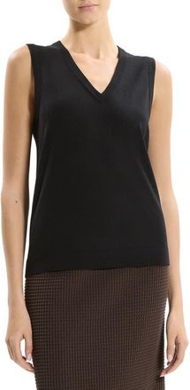Theory V-Neck Slim Fit Wool Tank in Black - 001 at Nordstrom, Size Petite